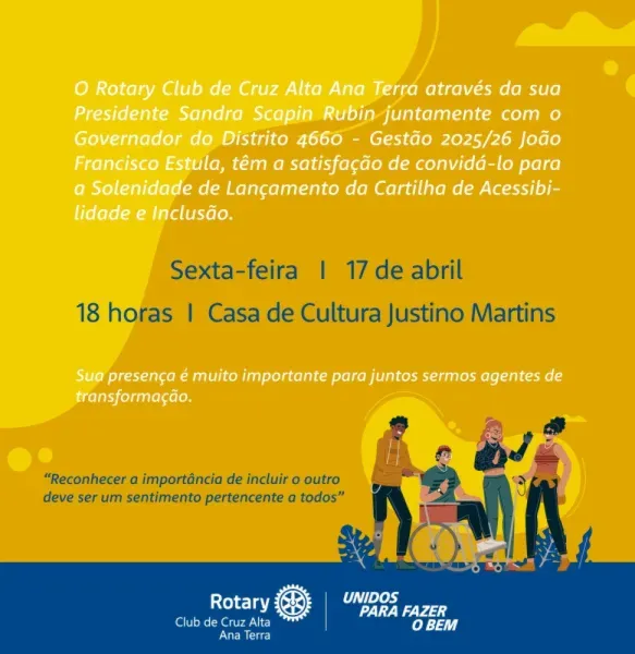 HOJE> Rotary recebe lançamento de cartilha sobre acessibilidade e inclusão