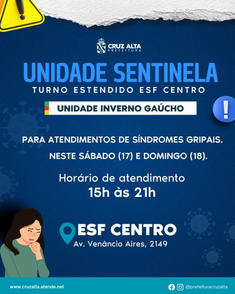Unidade Sentinela atende neste fim de semana casos de gripe em Cruz Alta