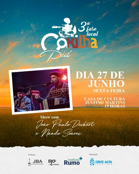 Casa de Cultura recebe seletiva local da Coxilha Piá no dia 27 de junho