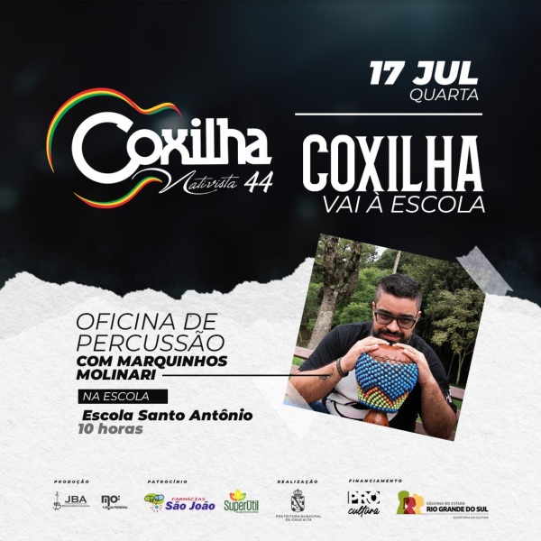 Coxilha Vai Escola realiza oficina de percussão com Marquinhos Molinari