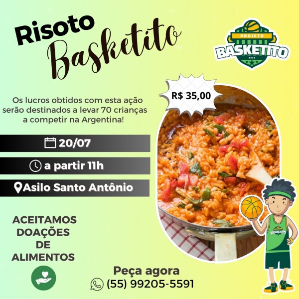 SÁBADO> Evento de Risoto Beneficente do Basketito Acontece em Cruz Alta