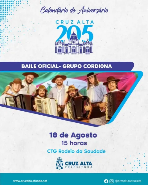 AMANHÃ>Baile oficial celebra os 205 anos de Cruz Alta no CTG Rodeio da Saudade
