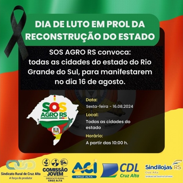 SOS AGRO RS> Dia do Luto tem caminhada no calçadão nesta tarde em Cruz Alta