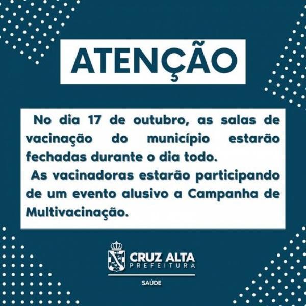 Salas de vacinação de Cruz Alta estarão fechadas na terça-feira