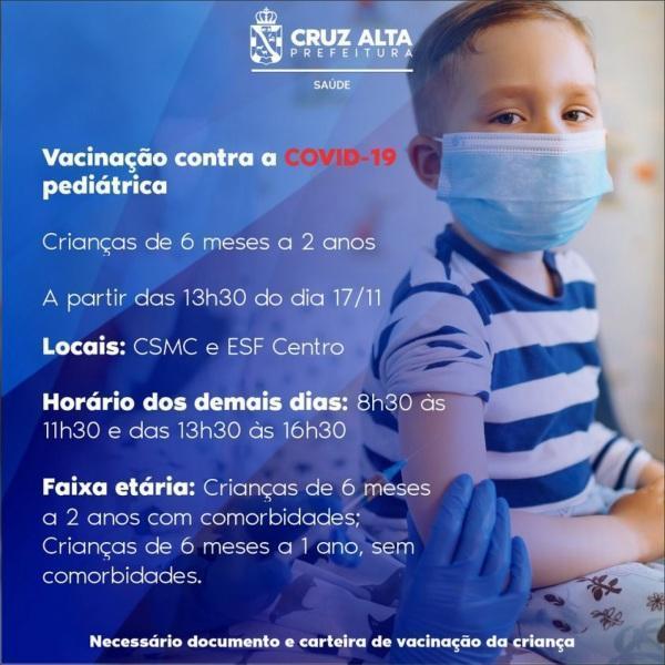 Começa quinta a vacinação contra Covid-19 para crianças de 06 meses a 02 anos