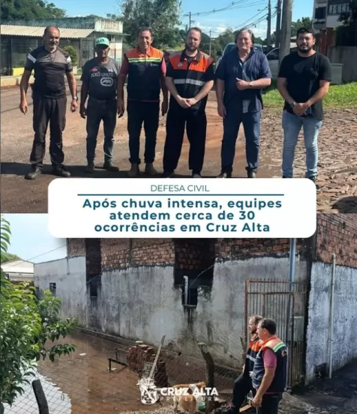 Chuva intensa mobiliza equipes e gera cerca de 30 ocorrências em Cruz Alta