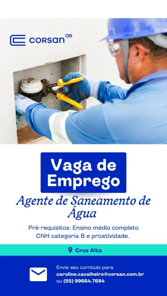 EMPREGO> Corsan abre vaga para agente de saneamento em Cruz Alta