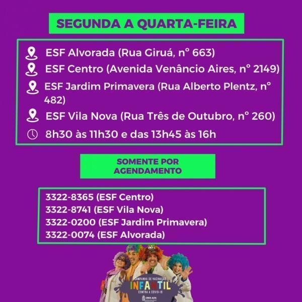 Vacinação Infantil contra a Covid-19 será retomada nesta segunda em Cruz Alta