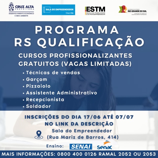 ATÉ 07 DE JULHO> Inscrições abertas para o Programa RS Qualificação