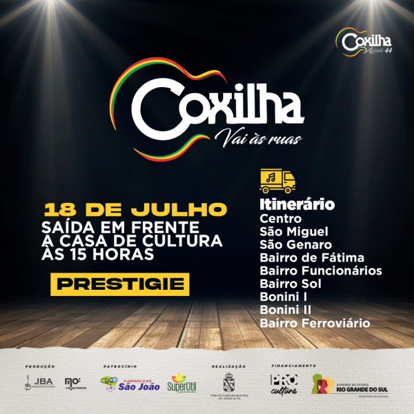 É HOJE NA TARDE> Mais uma edição do Projeto Coxilha vai às ruas em Cruz Alta