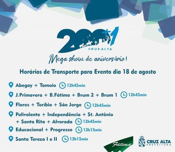 Confira os horários do transporte gratuito para as festividades de amanhã