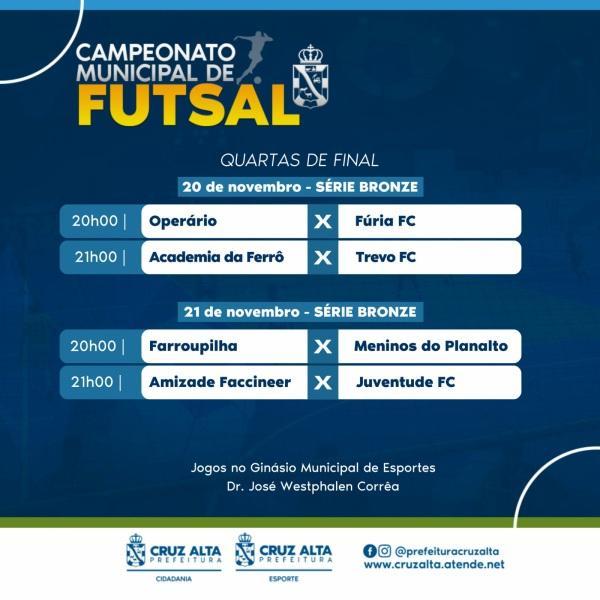 Quartas de final do Citadino de Futsal, Série Bronze serão na segunda e terça