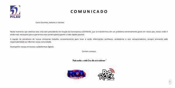 Comunicado importante da Rádio Cruz Alta e Pop Rock, a todos os ouvintes