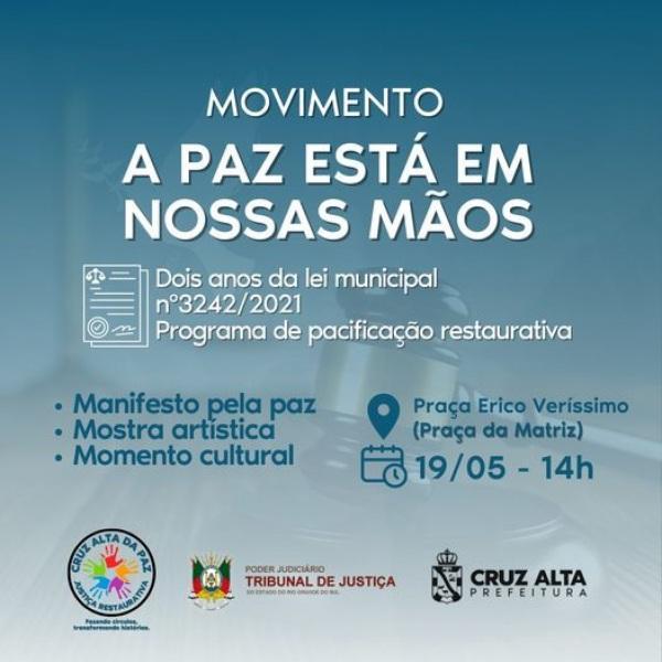 Movimento a paz está em nossas mãos será realizado nesta sexta-feira