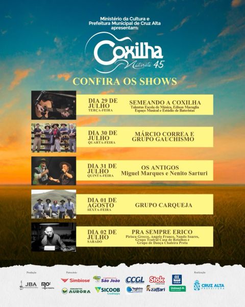 QUASE LÁ!>Coxilha Nativista divulga a programação de shows da 45ª edição
