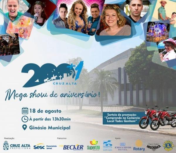 Festa de aniversário de Cruz Alta inicia às 13h30, no Ginásio Municipal