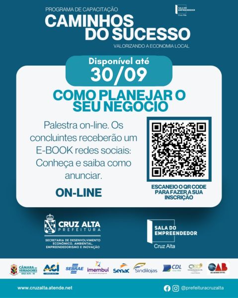 PALESTRA ONLINE> Como planejar seu negócio fica disponível até o dia 30 
