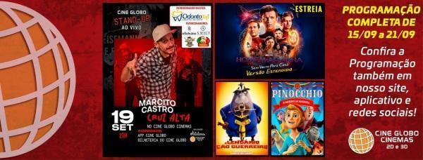 Cineminha no domingo, show de stand-up na segunda no Cine Globo de Cruz Alta