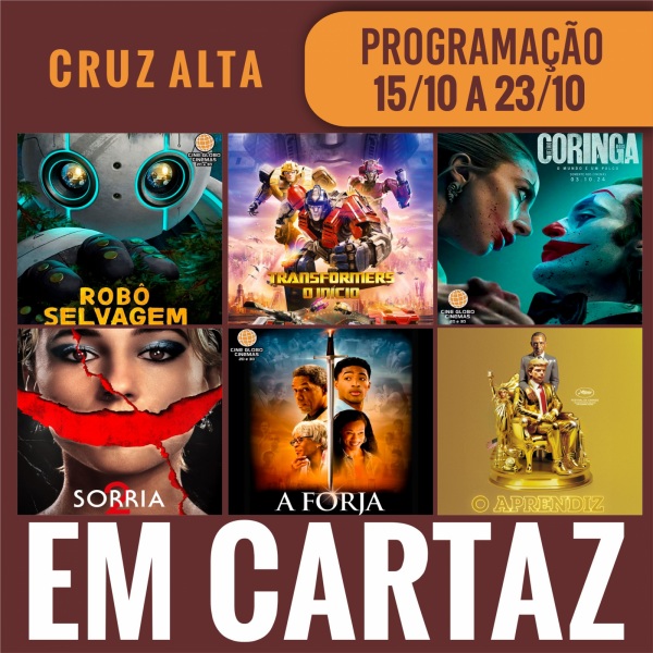 DOMINGO: Confira a programação de filmes no Cine Globo Cinemas de Cruz Alta