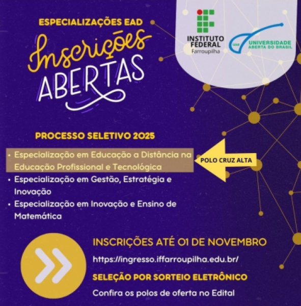 UAB e IFFAR abrem inscrições para pós-graduação EAD em Cruz Alta