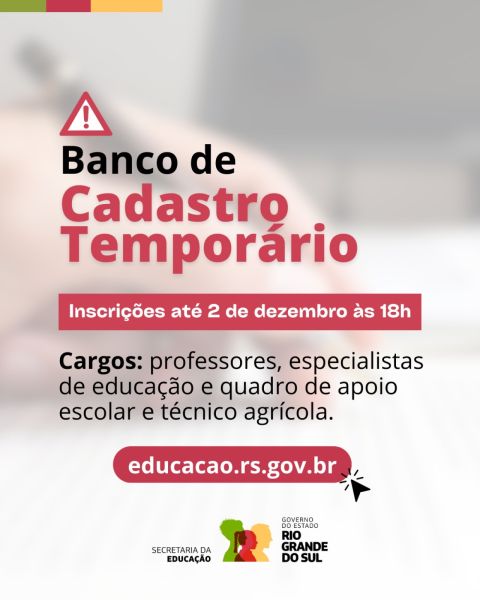 Abertas as inscrições para contratos temporários da educação no RS