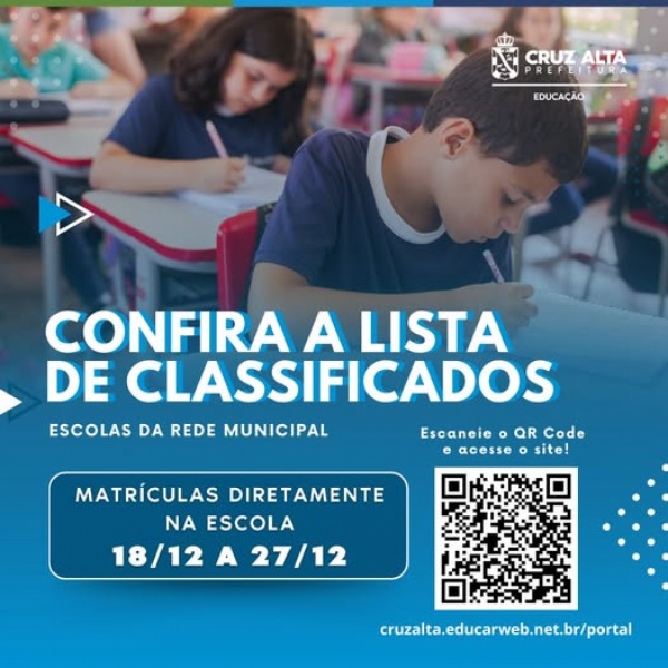 REDE MUNICIPAL> Mais de 900 alunos foram contemplados para novas matrículas 
