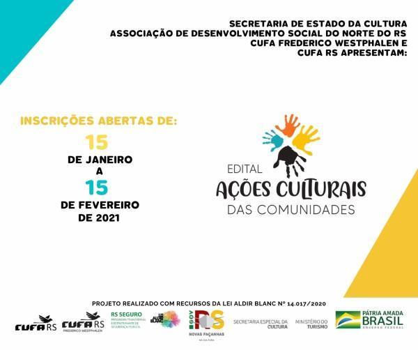 Aberta as inscrições para o Edital Ações Culturais das Comunidades