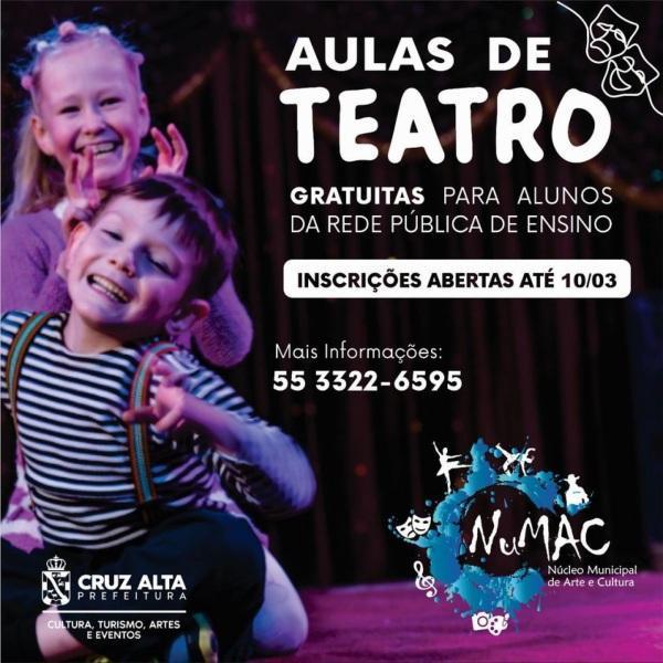 Inscrições para aulas gratuitas de teatro estão abertas até 10 de março