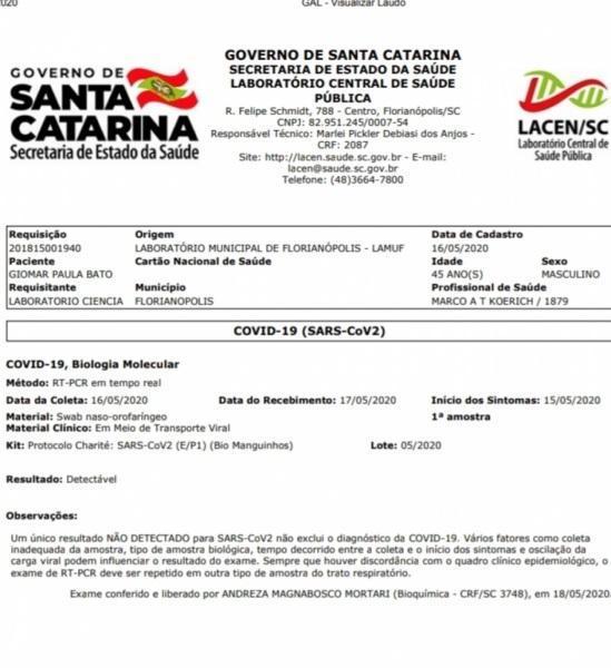 Cruz-Altense que esteve em S. Catarina  é o 4º caso positivo da Covid-19