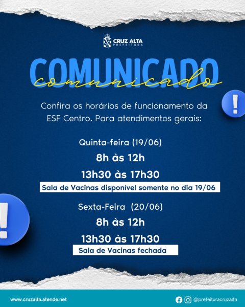 FERIADÃO> ESF Centro atende normalmente nesta sexta-feira 