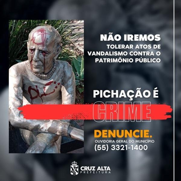 Prefeitura tomará providências em caso de pichação da estátua de Erico 