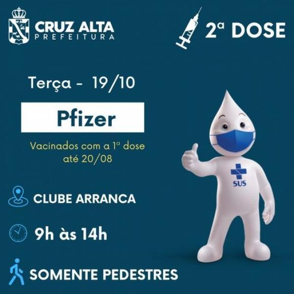 Hoje tem antecipação da segunda dose da Pfizer em Cruz Alta