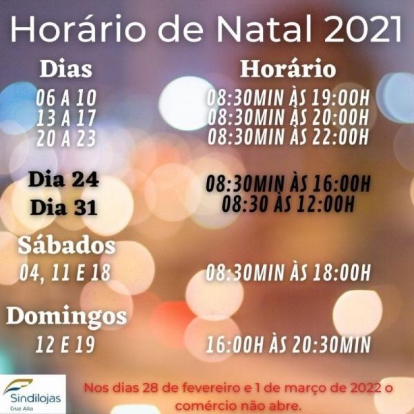 Natal 2021 : Confira o horário especial do comércio de Cruz Alta 