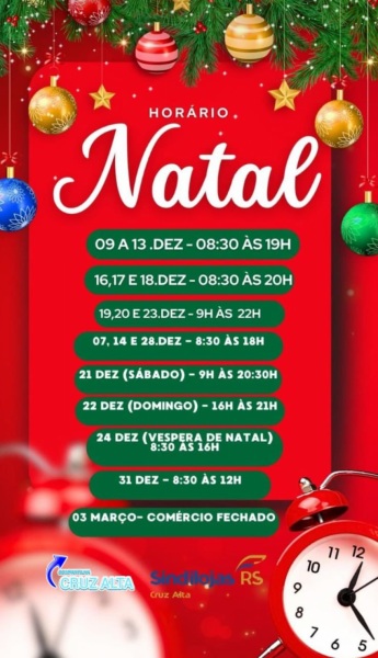 Comércio de Cruz Alta está com horários especiais para o Natal 2024