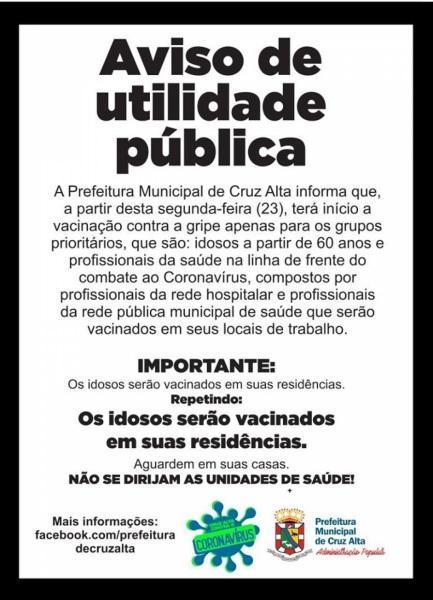Campanha de Vacinação contra a gripe, tem inicio na próxima segunda-feira (23)