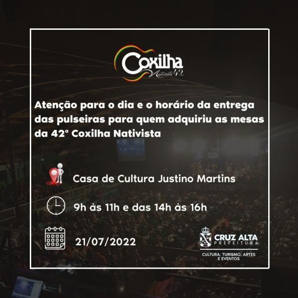 Entrega das pulseiras para quem adquiriu mesas da 42ª Coxilha será quinta