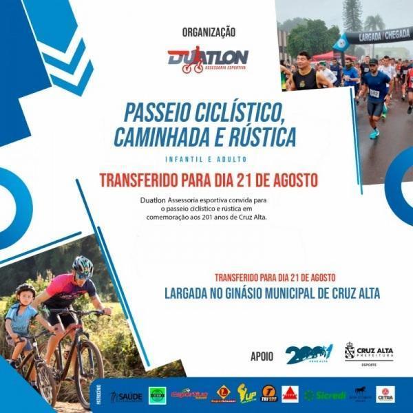 Passeio ciclístico e Rústica será na manhã deste domingo em Cruz Alta