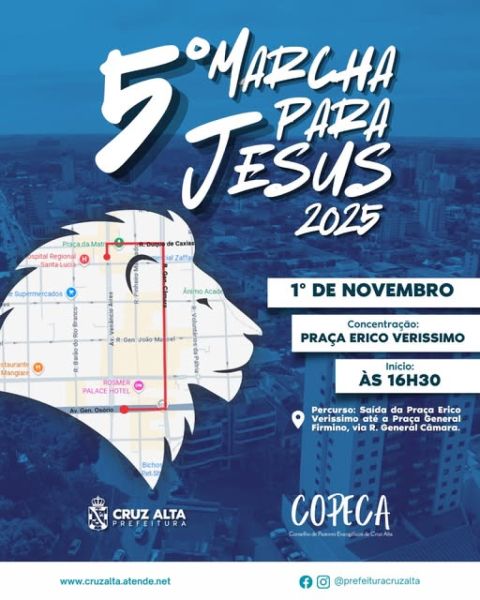 Marcha para Jesus será realizada em Cruz Alta no dia 1º de novembro