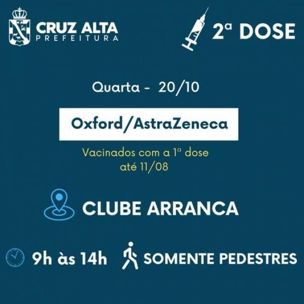 Hoje tem antecipação da segunda dose da Oxford/Astrazeneca em Cruz Alta