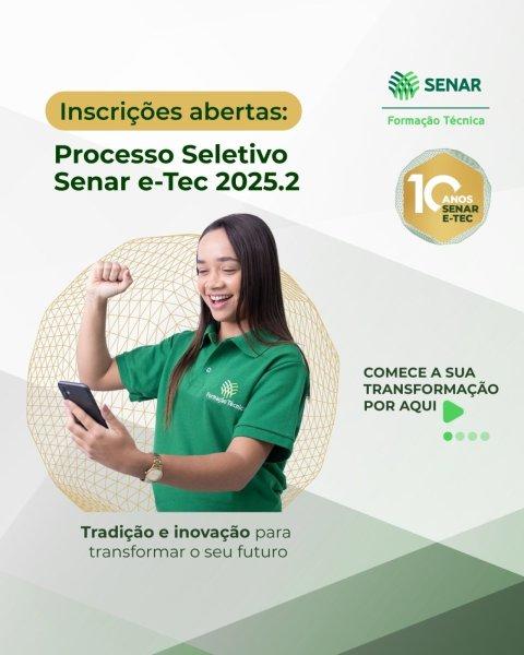 Senar abre inscrições para o processo seletivo dos cursos técnicos