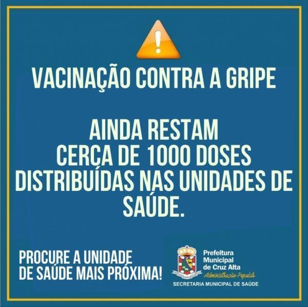 SMS ainda está disponibilizando doses de vacina da gripe para a população