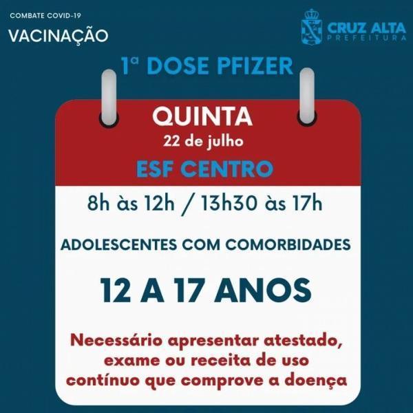 Cruz Alta começa a vacinar adolescentes com comorbidades