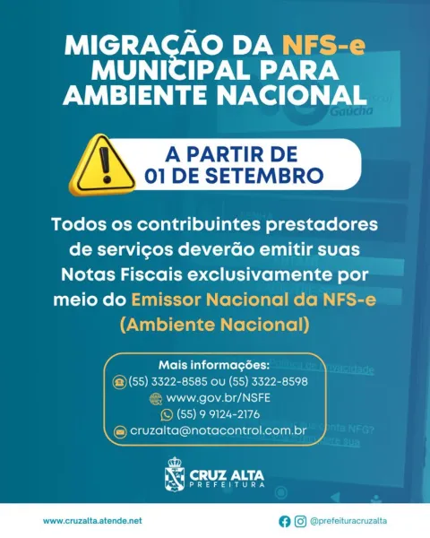Cruz Alta migra emissão da NFS-e para o sistema nacional em setembro
