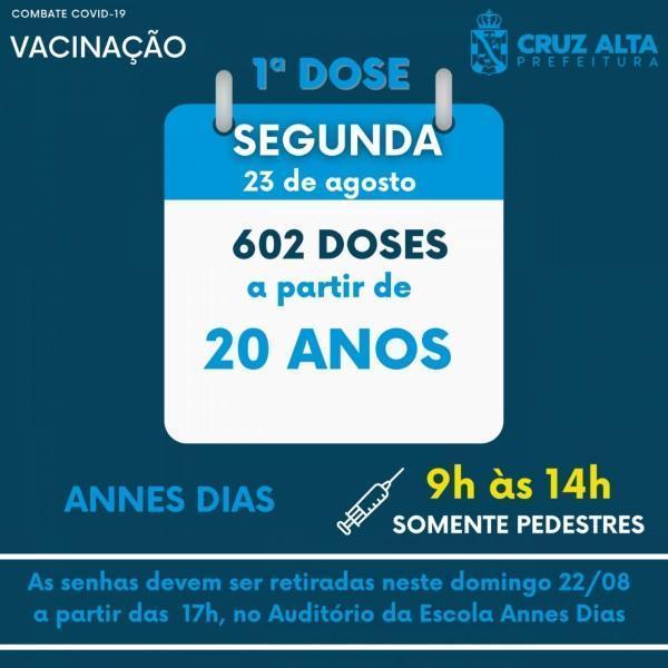 Vacinação contra a Covid-19 tem faixa etária ampliada para 20 anos ou mais