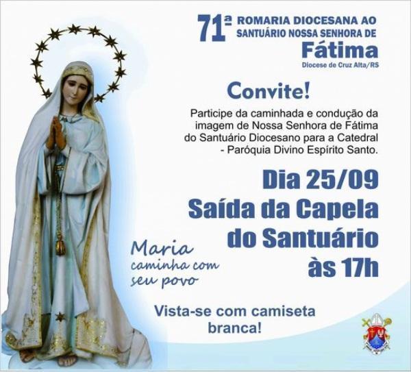 Imagem de N. Sra. de Fátima será conduzida a Catedral neste domingo