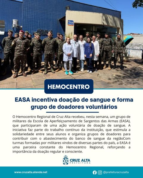 EASA incentiva doação de sangue e forma grupo de doadores voluntários