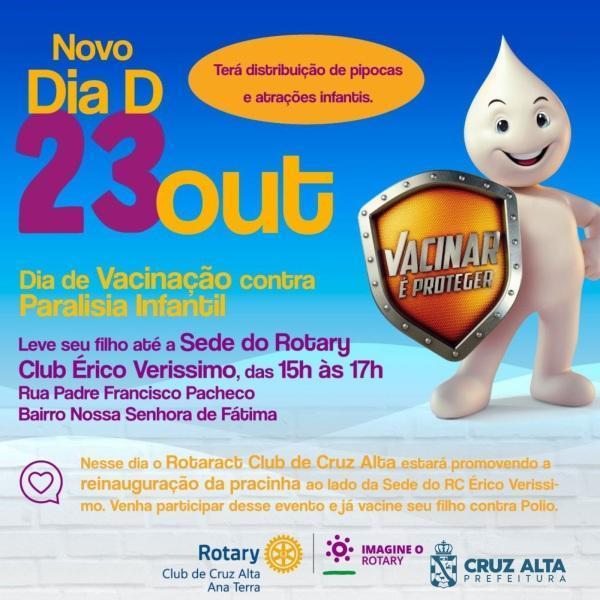 Domingo tem dia D de vacinação contra polio no Rotary Club Erico Verissimo