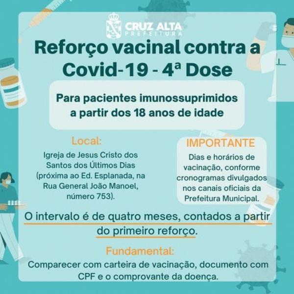 4ª dose para imunossuprimidos da vacina contra covid será aplicada na segunda