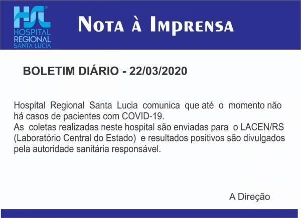 Nota de hoje (22) - Hospital Regional Santa Lucia