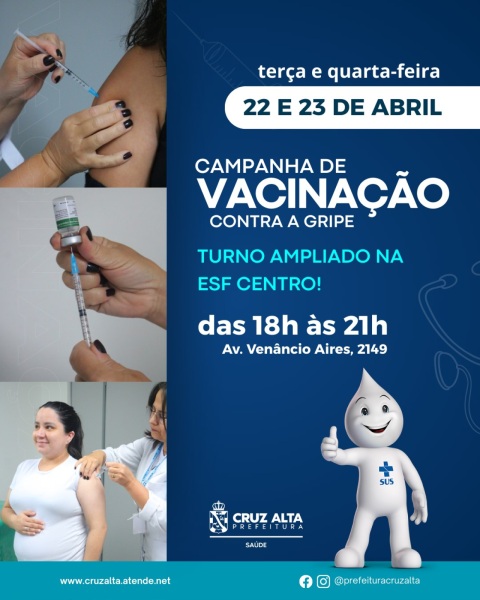 ESF Centro terá vacinação contra gripe em horário estendido hoje e amanhã